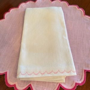 NEW Deborah Rhodes Pink Scallop Pique Linen Napkins Set 6 Preppy Hosting